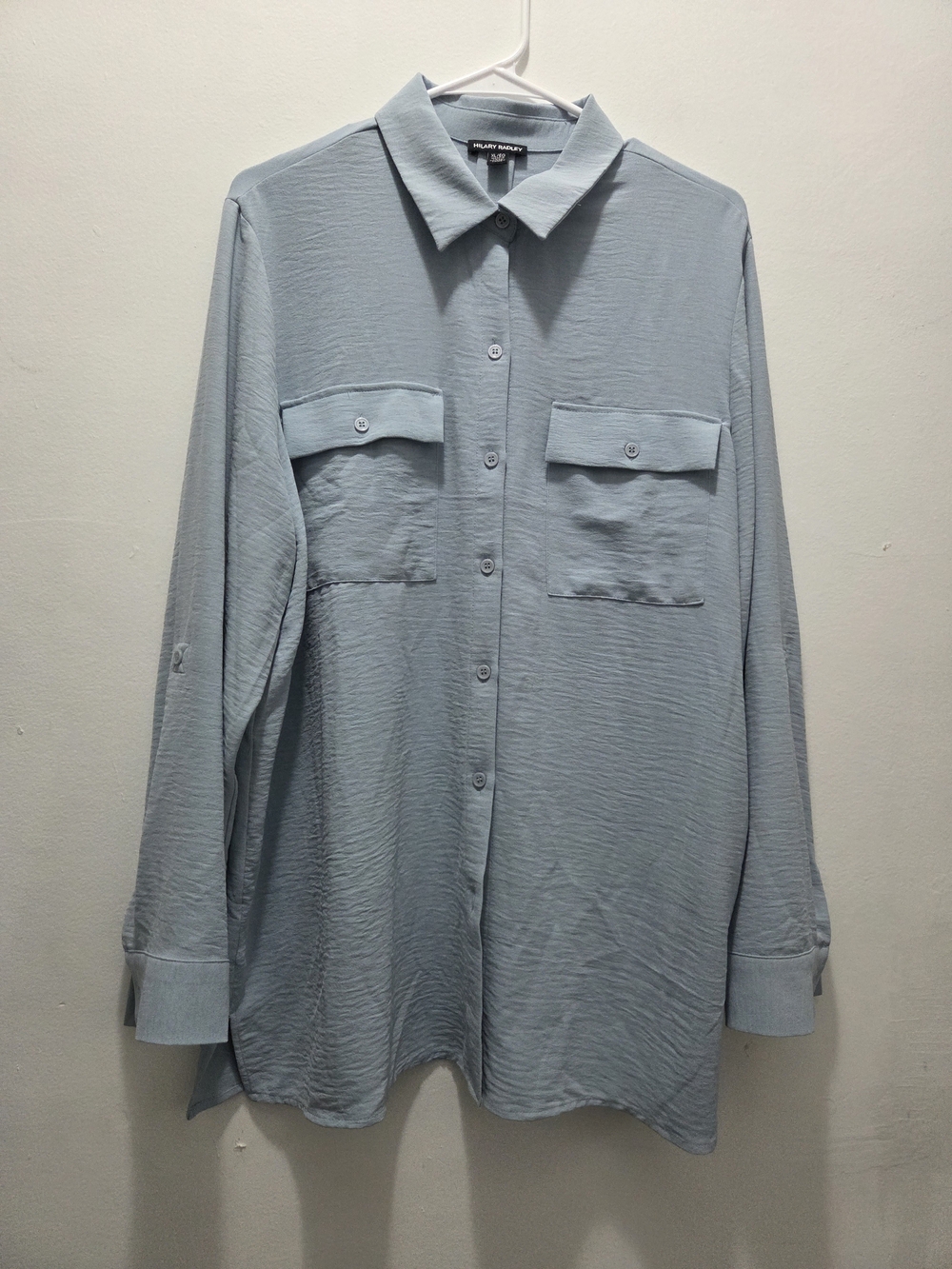 Hilary Radley size XL Women’s Blue Solid Collared Long Sleeve Button-Up Shirt